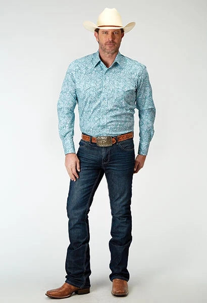 Roper 1944 Stretch Paisley (Teal) - Men's Western Shirt