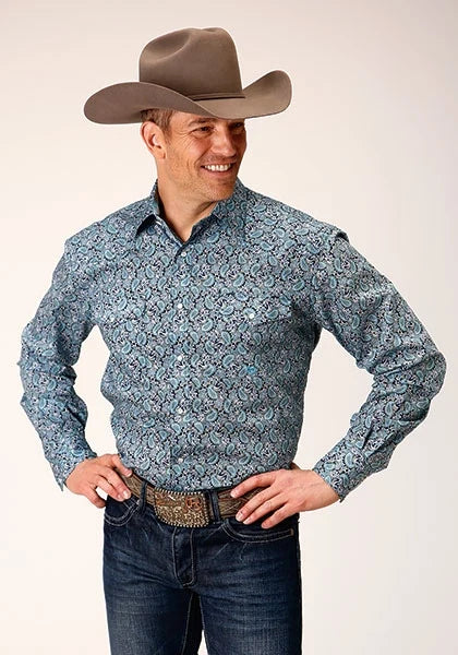 Roper 1563 Peacock Paisley (Blue) - Men's Western Shirt