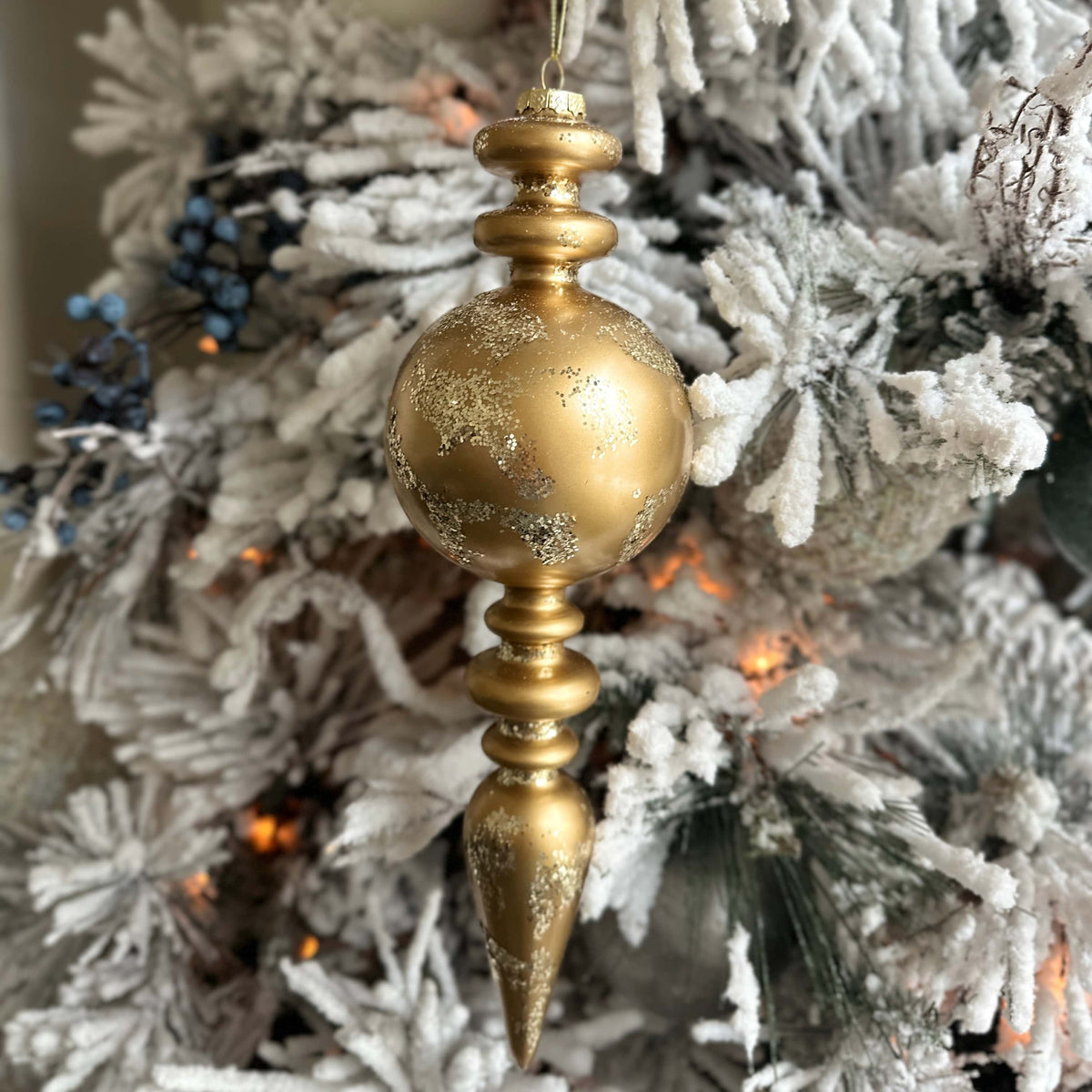 13" Gold Sparkle Finial Christmas Ornaments