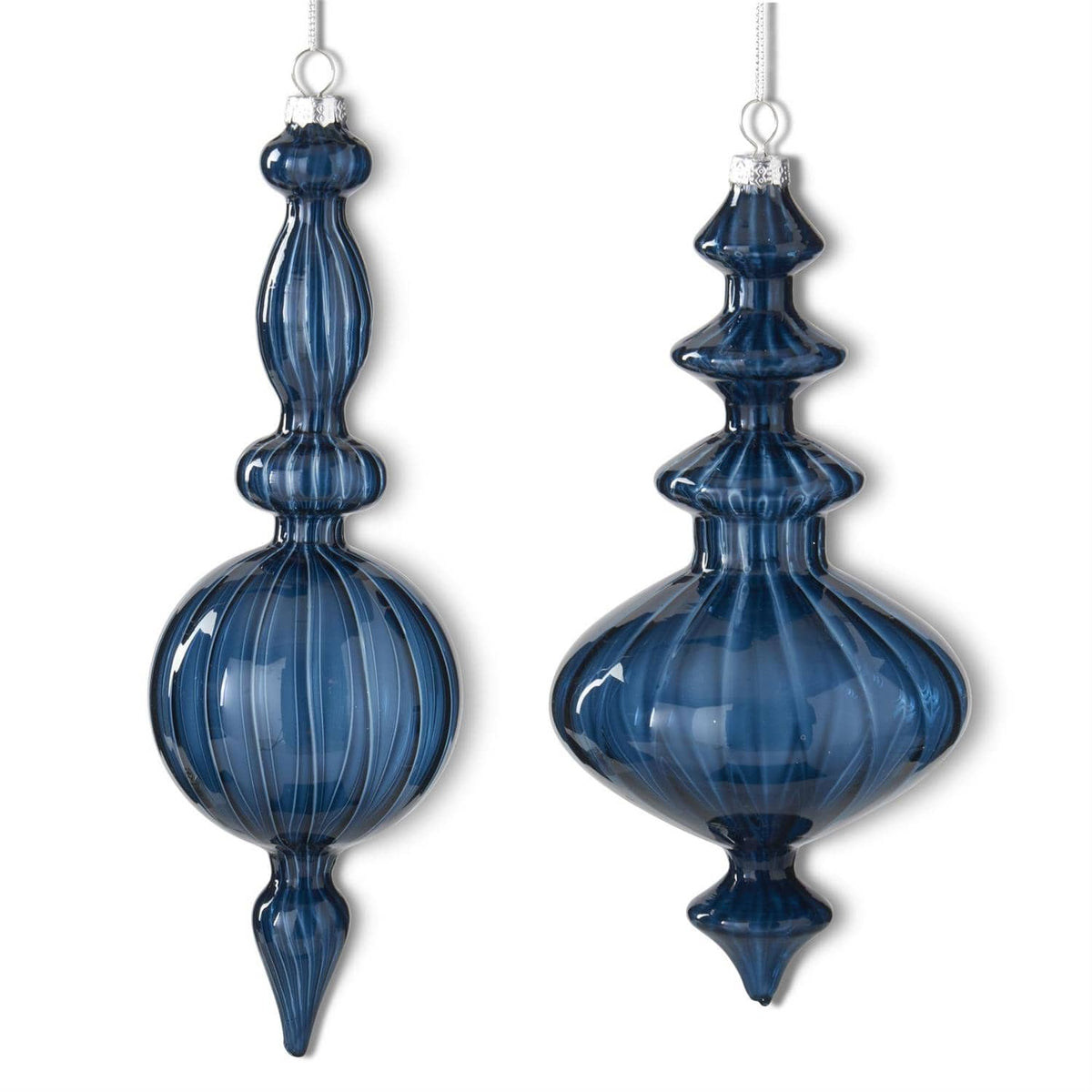 Dark Blue Finial Glass Ornaments - Handmade Luxury Christmas Decor (2 Styles)