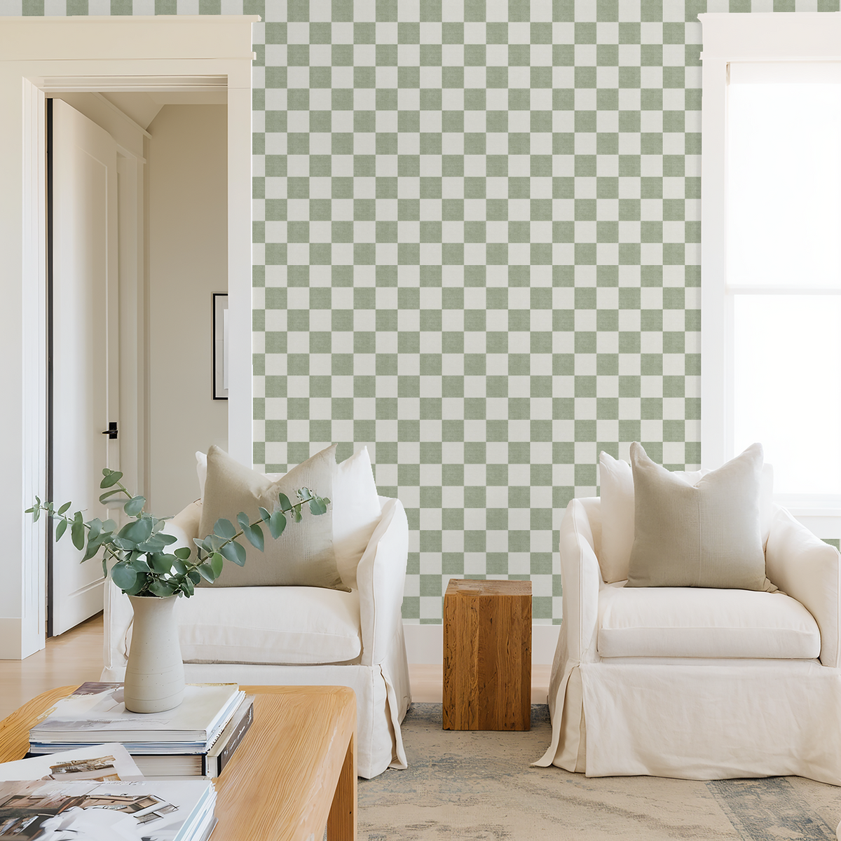 Woven Check (Green) Wallpaper