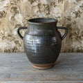 Aged Olive Dripped Glazed Pottery Jardinere Large