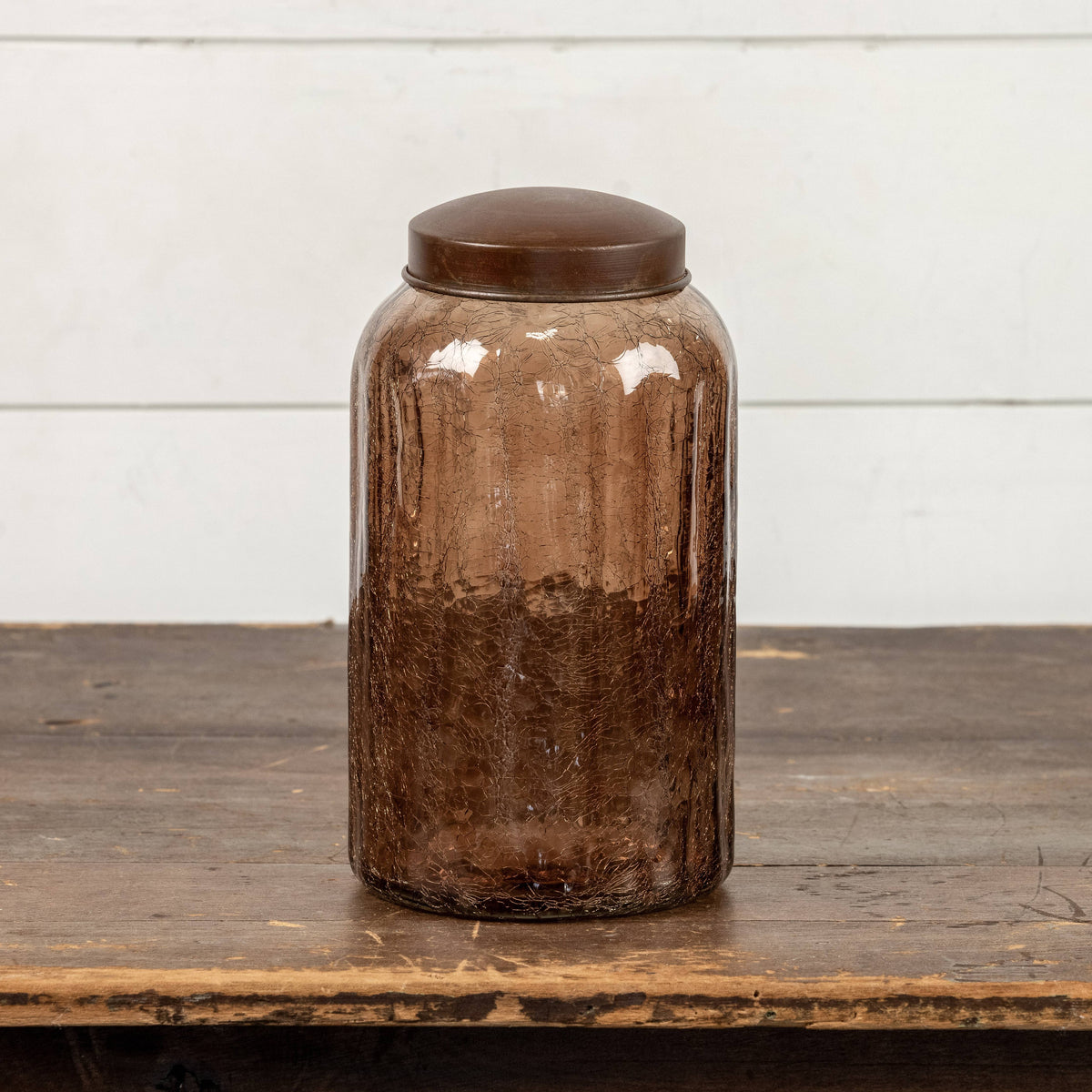9" Amber Glass Jar with Antique Lid – Vintage Decorative Jar