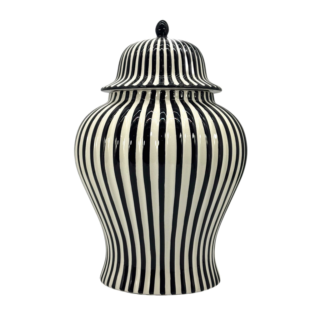 Black & White Candy Cane Striped Ceramic Vase – 18"