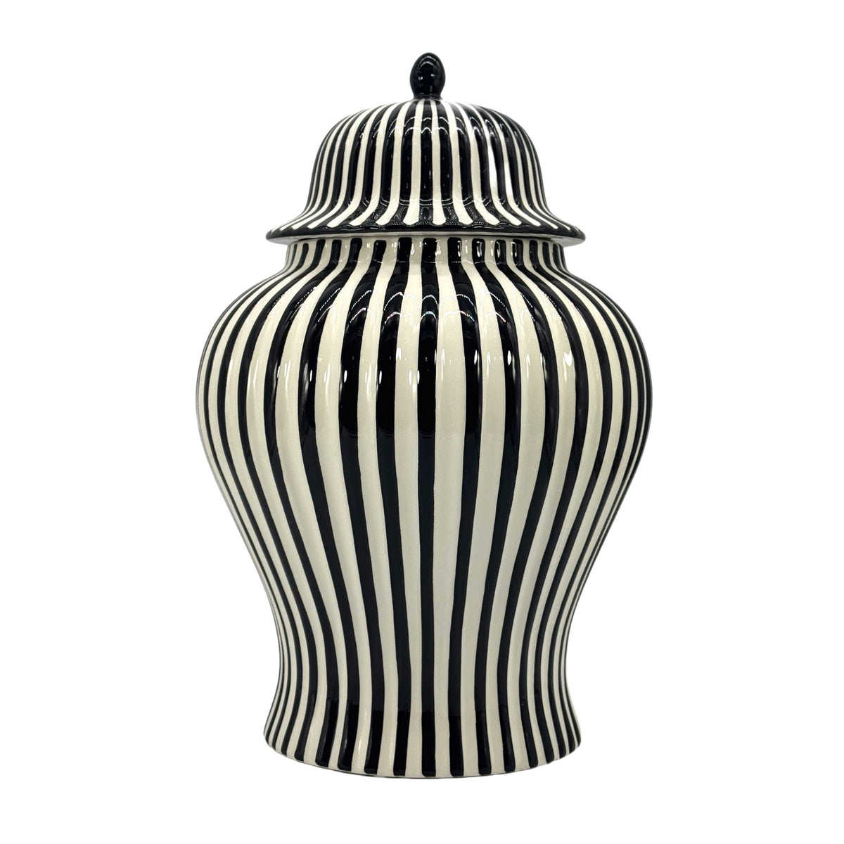 Black & White Candy Cane Striped Ceramic Vase – 18"