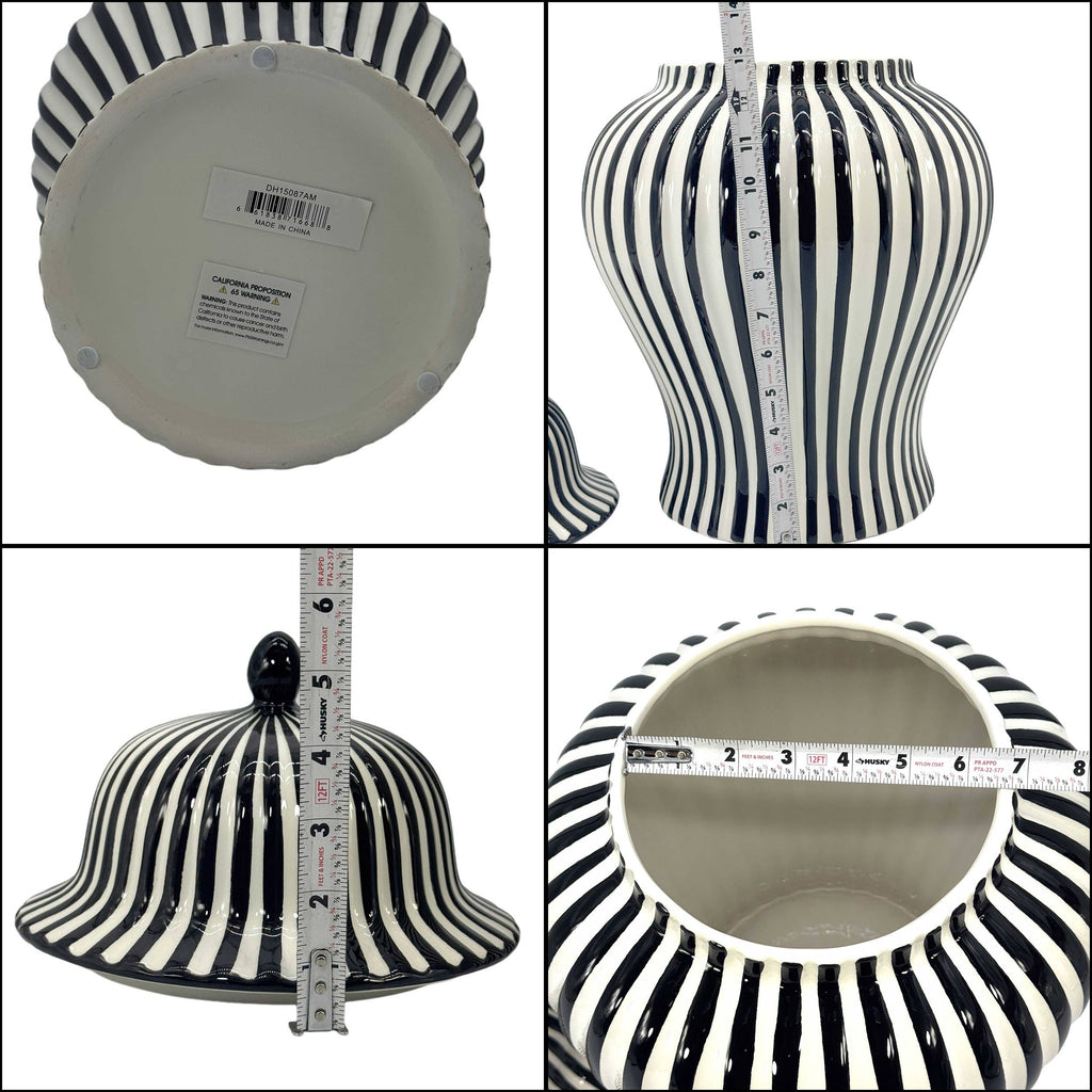 Black & White Candy Cane Striped Ceramic Vase – 18"