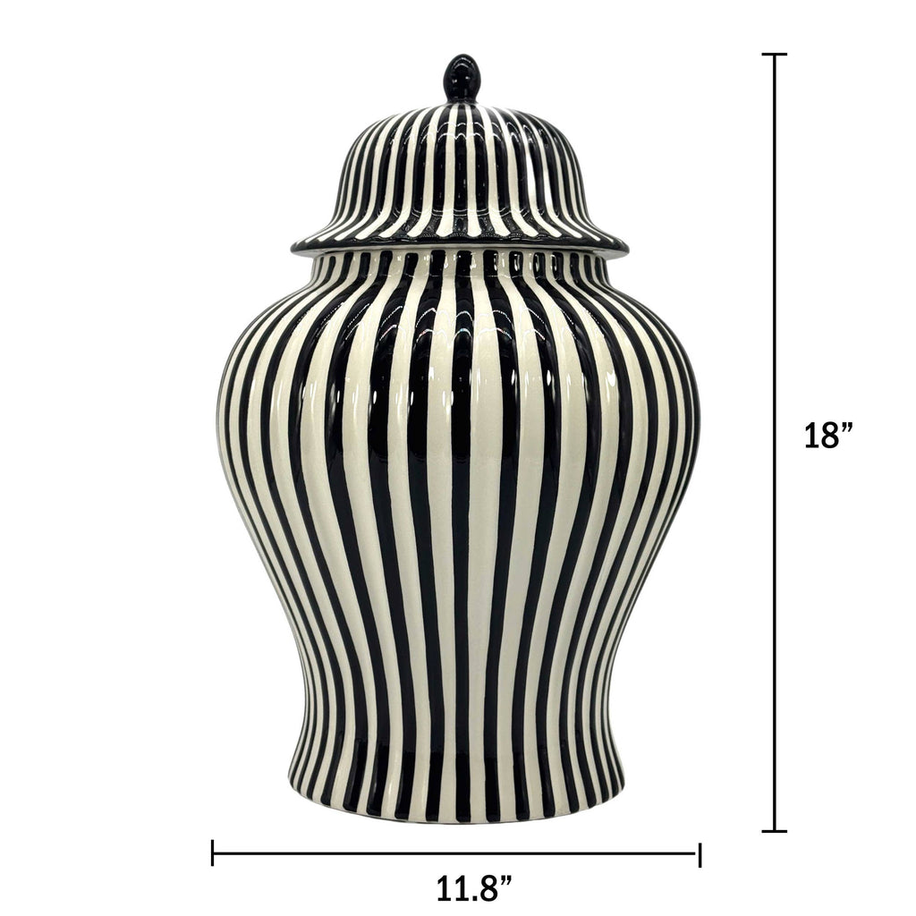 Black & White Candy Cane Striped Ceramic Vase – 18"
