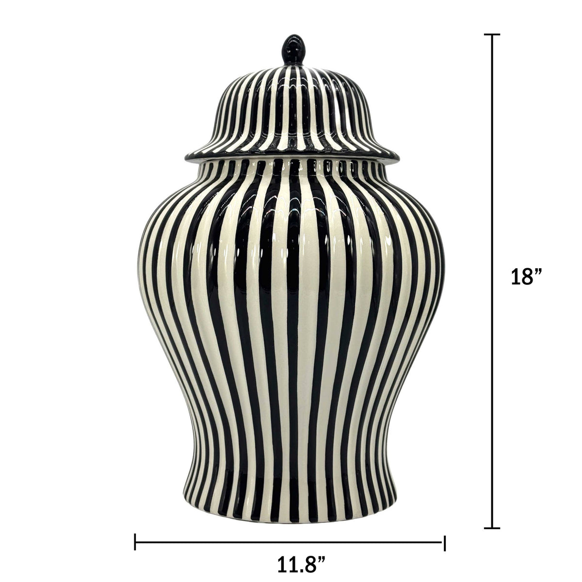 Black & White Candy Cane Striped Ceramic Vase – 18"