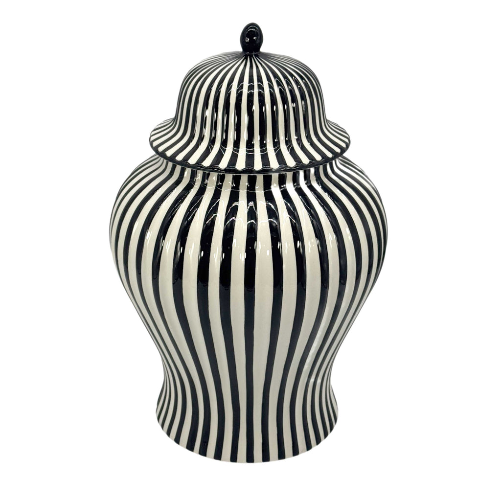 Black & White Candy Cane Striped Ceramic Vase – 18"