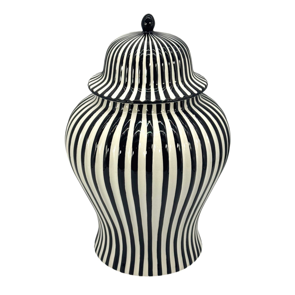 Black & White Candy Cane Striped Ceramic Vase – 18"