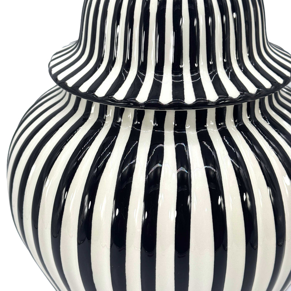 Black & White Candy Cane Striped Ceramic Vase – 18"