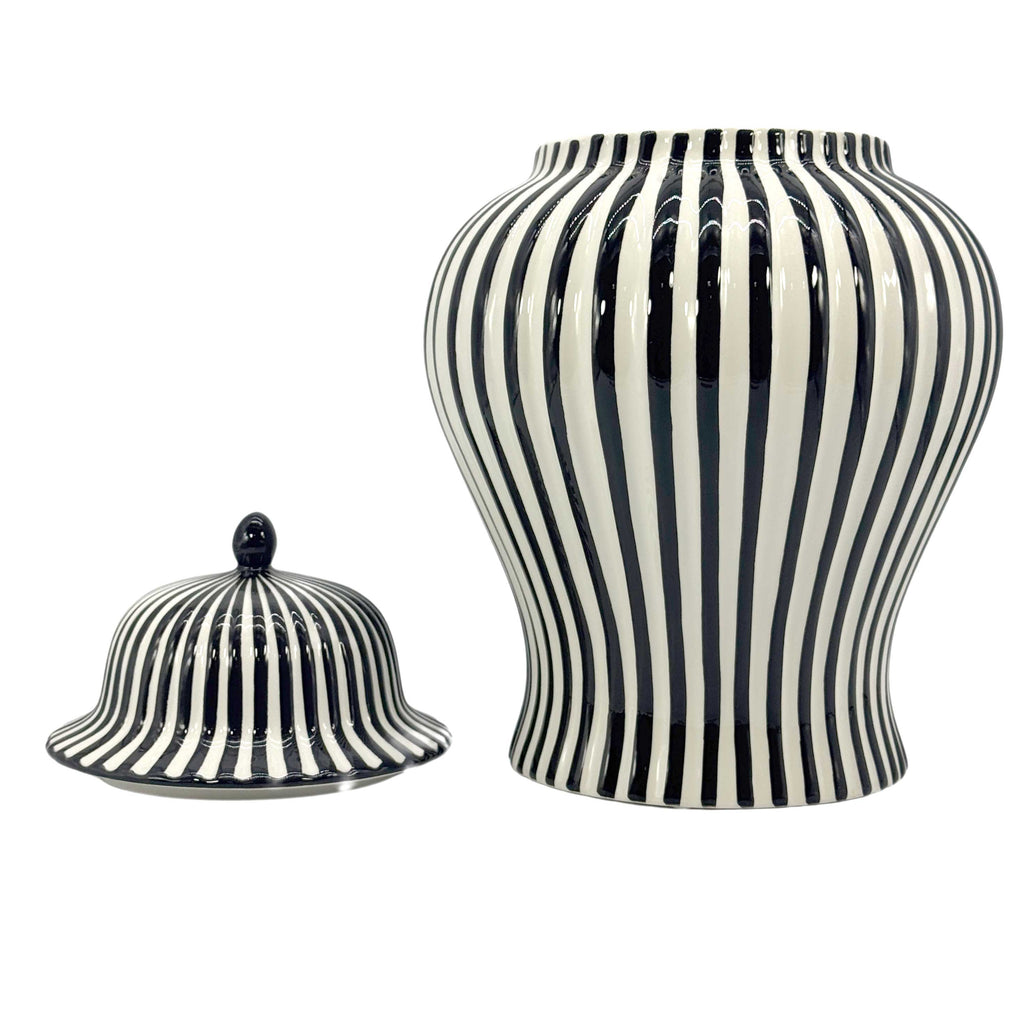 Black & White Candy Cane Striped Ceramic Vase – 18"