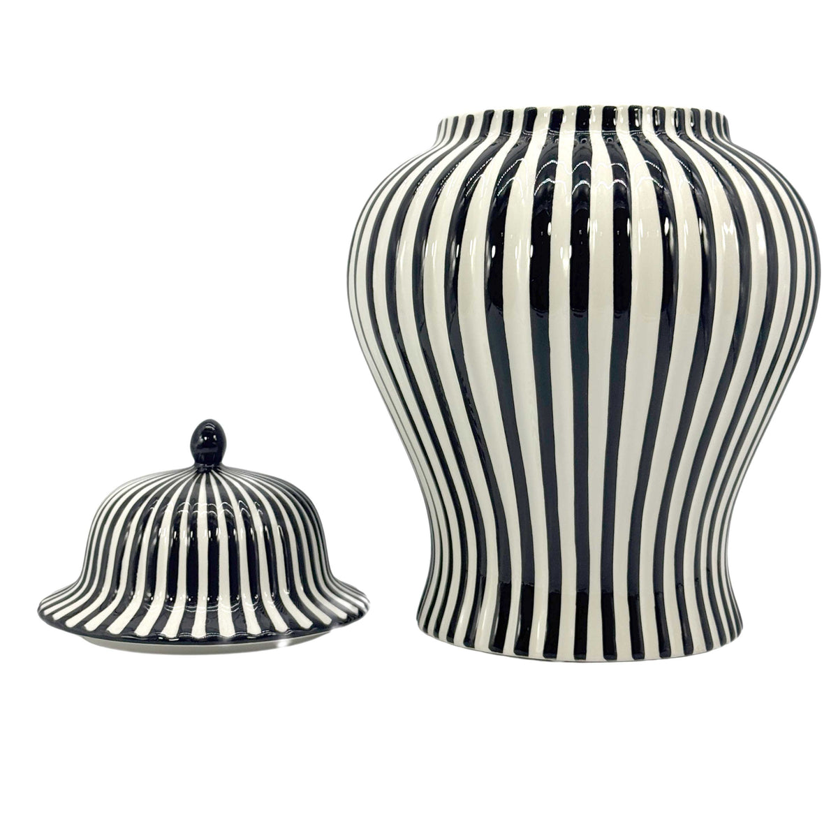 Black & White Candy Cane Striped Ceramic Vase – 18"