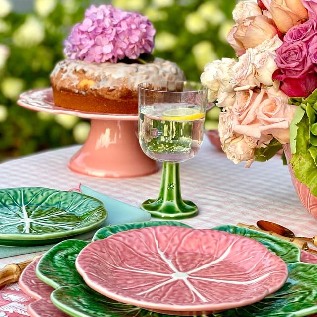 Bordallo Pinheiro Pink Cabbage Cake Stand 12" - Handcrafted