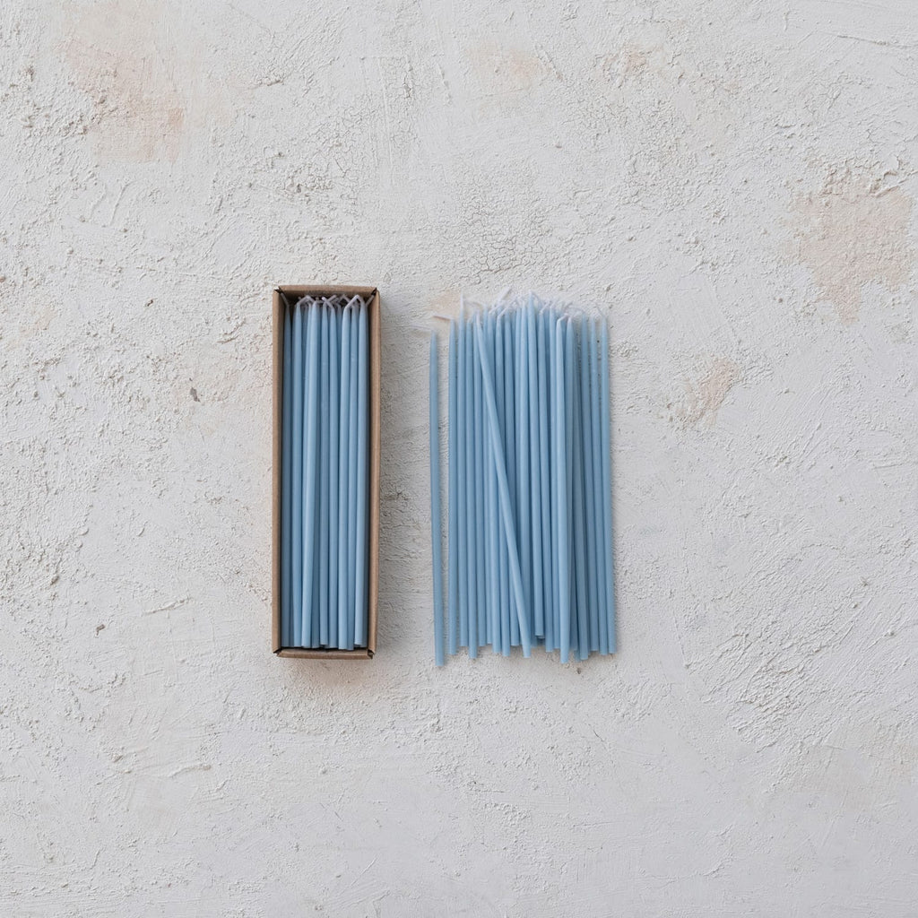 Light Blue Unscented Thin Taper Candles - Set of 36