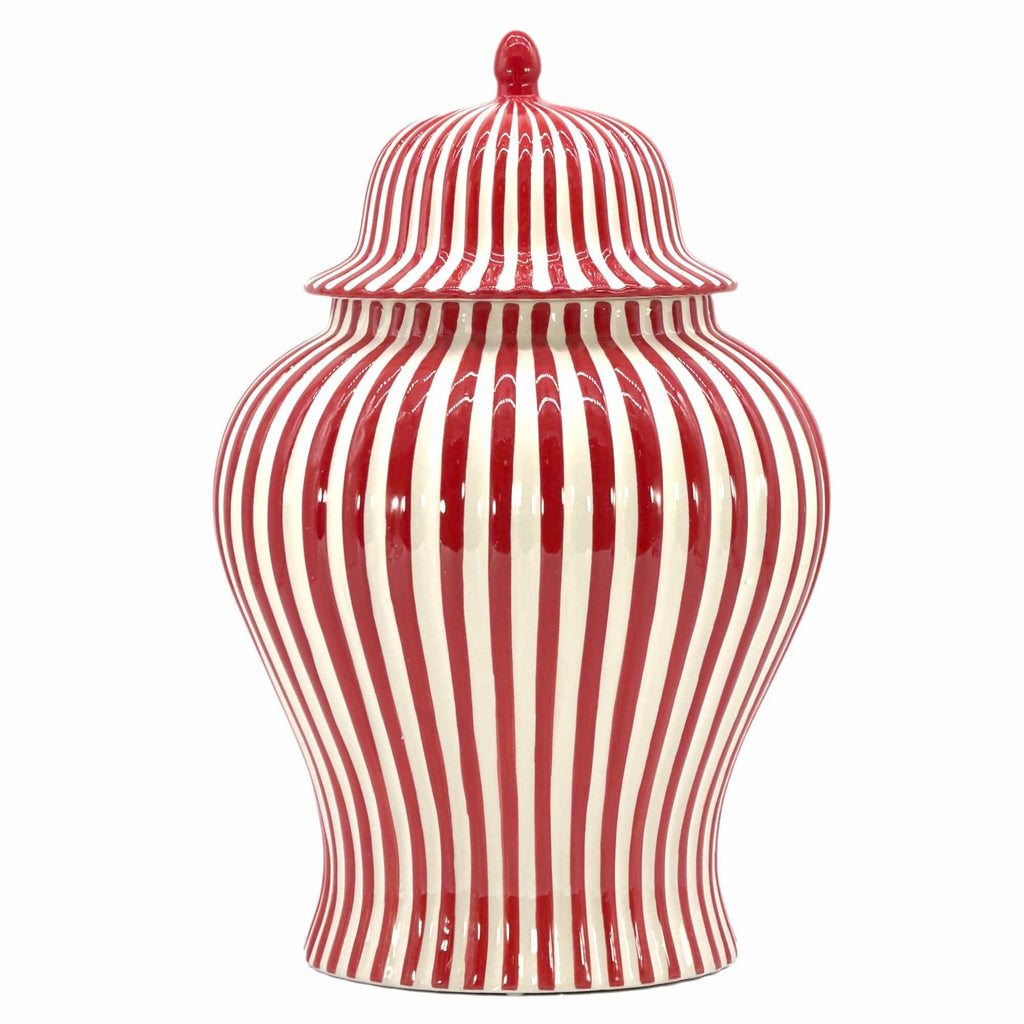 Candy Cane Striped Red and White Ceramic Vase - 18 Inches