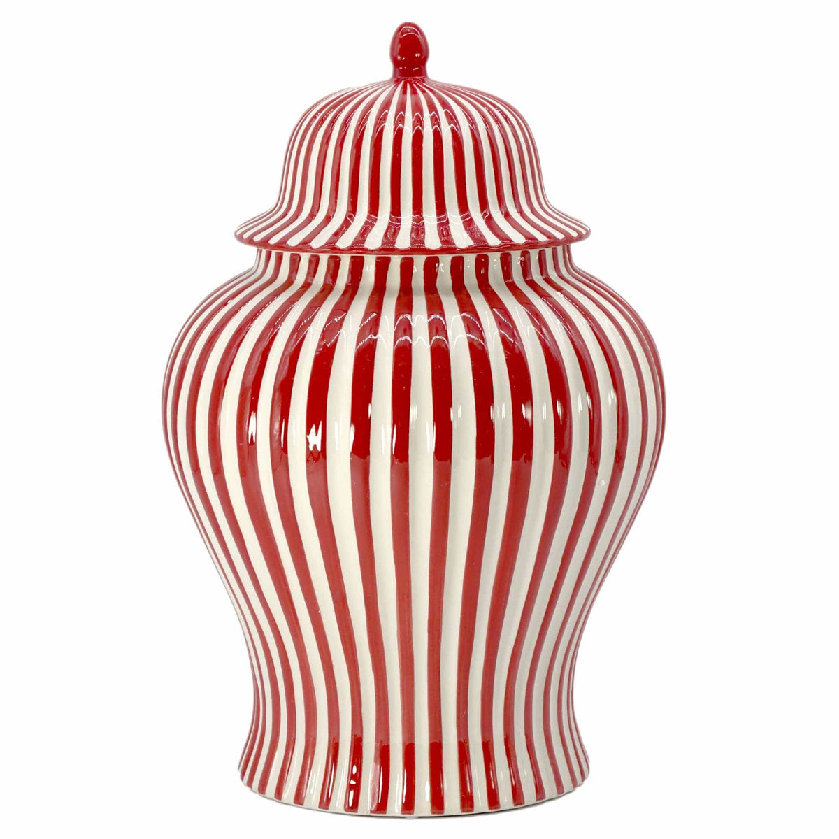 Candy Cane Striped Red and White Ceramic Vase - 18 Inches