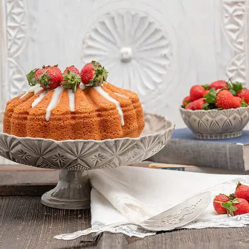 Vintage Inspired Handmade Ceramic Cake Stand – Green, White, Gray & Taupe