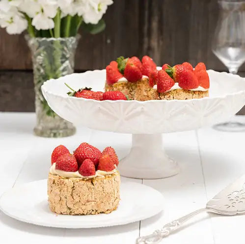 Vintage Inspired Handmade Ceramic Cake Stand – Green, White, Gray & Taupe