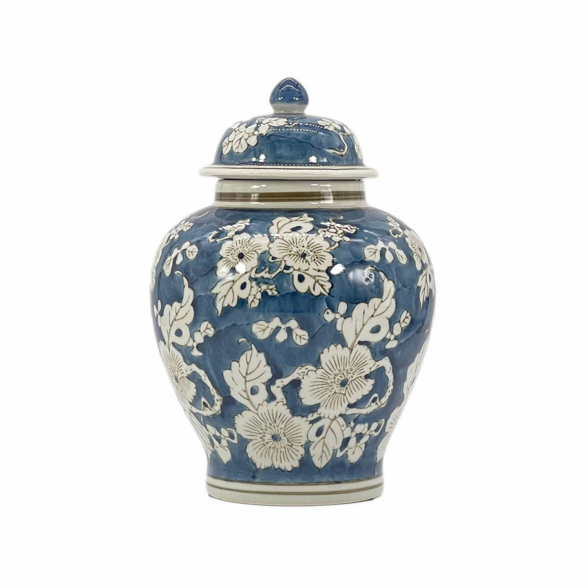 Blue Floral Chinoiserie Ceramic Ginger Jar 12"
