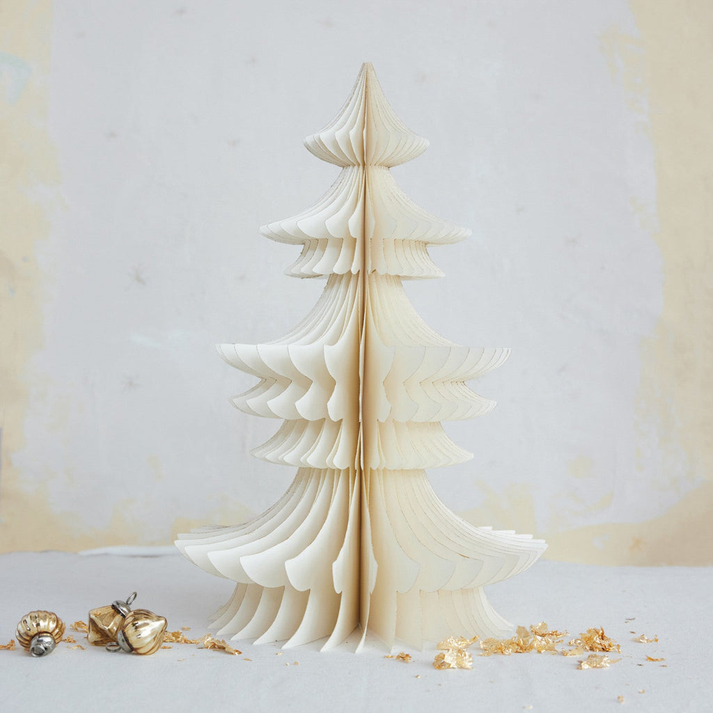 Ivory Handmade Recycled Paper Honeycomb Christmas Tree – 18"
