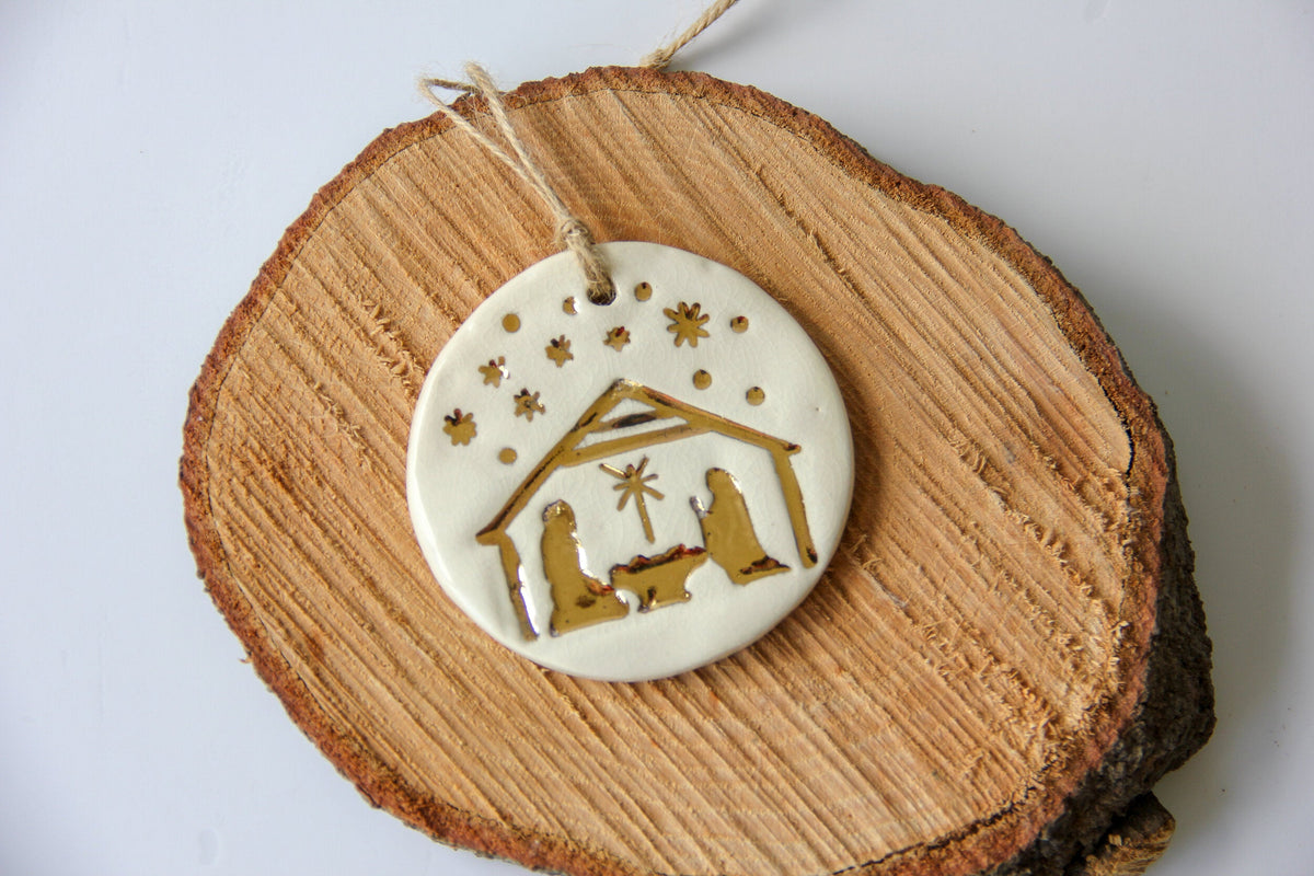 Gold Leaf Nativity Ornament
