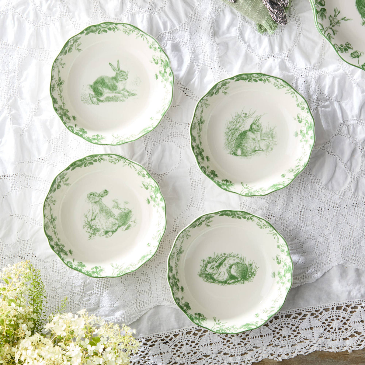 Le Jardin Green & White Easter Dinnerware - Set of Four