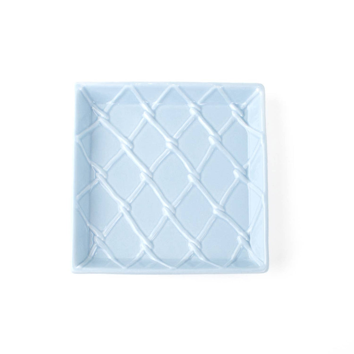Light Blue Textured Ceramic Beverage Napkin Tray 6.25" x 6.25"