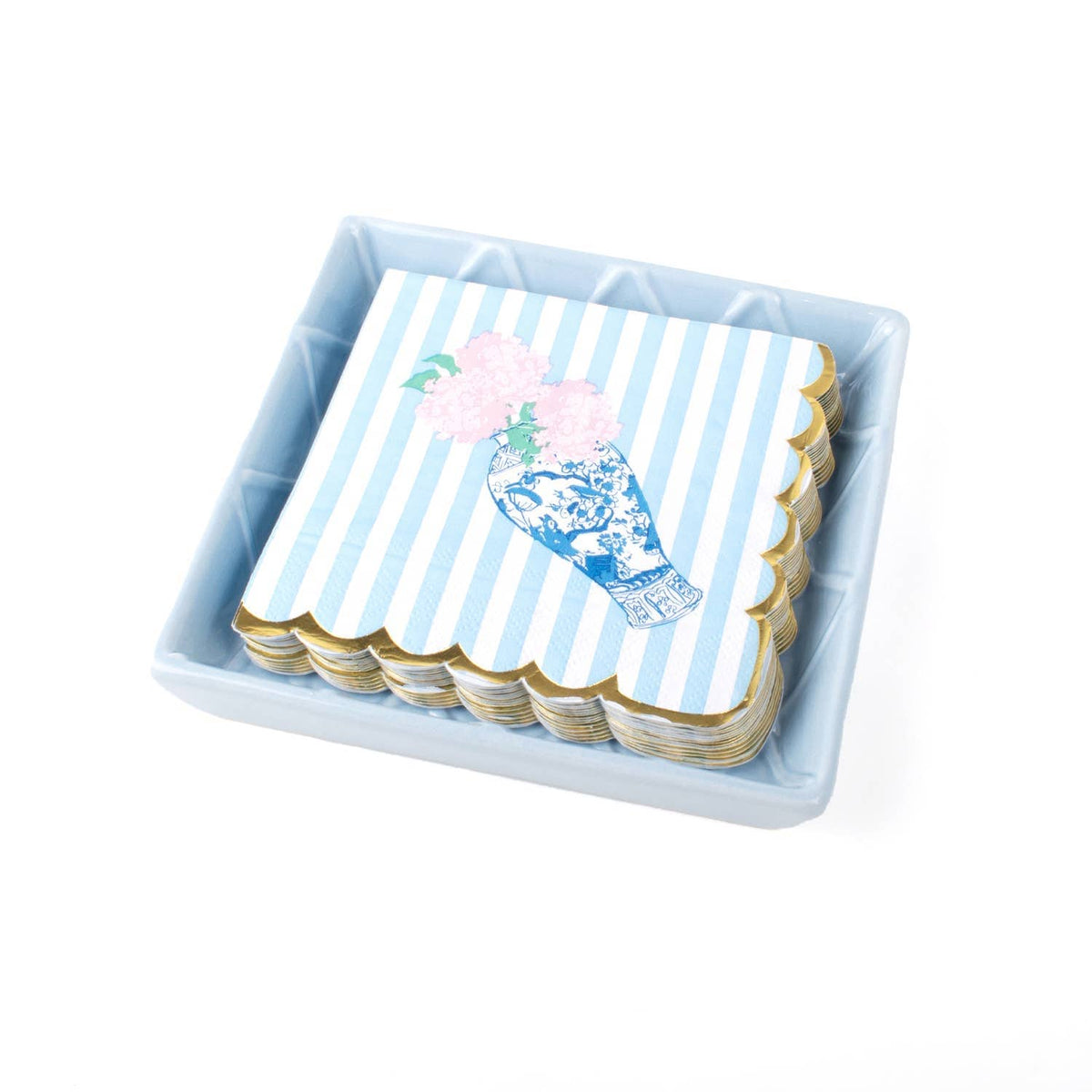 Light Blue Textured Ceramic Beverage Napkin Tray 6.25" x 6.25"
