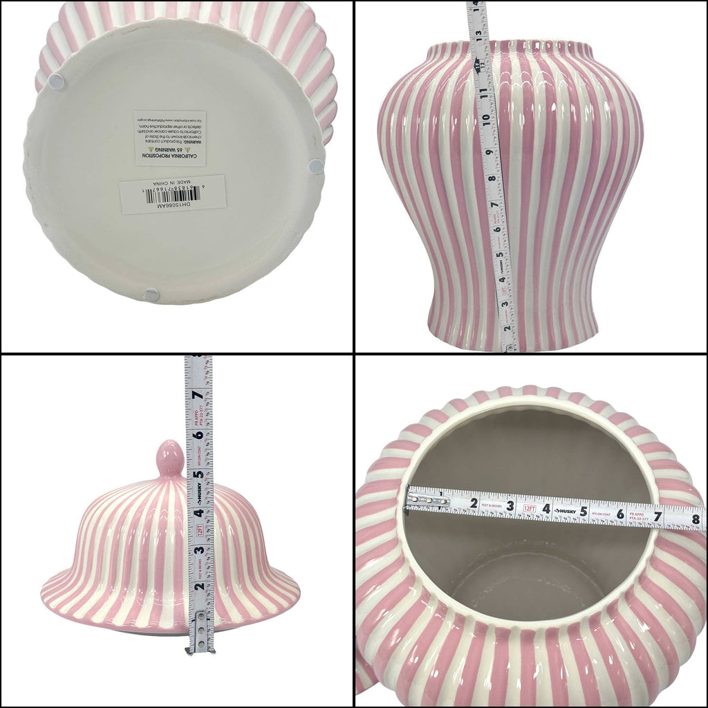 Pink & White Candy Cane Striped Ceramic Vase – 18"