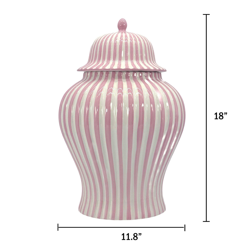 Pink & White Candy Cane Striped Ceramic Vase – 18"