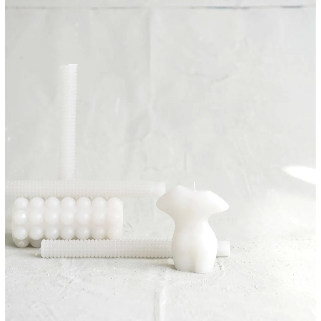 Grey Unscented Hobnail Taper Candles in Box, Set of 2