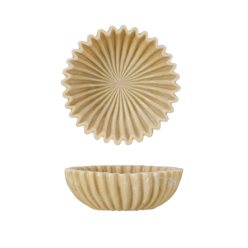 Decorative Beige Resin Pleated Bowl – 8" Round