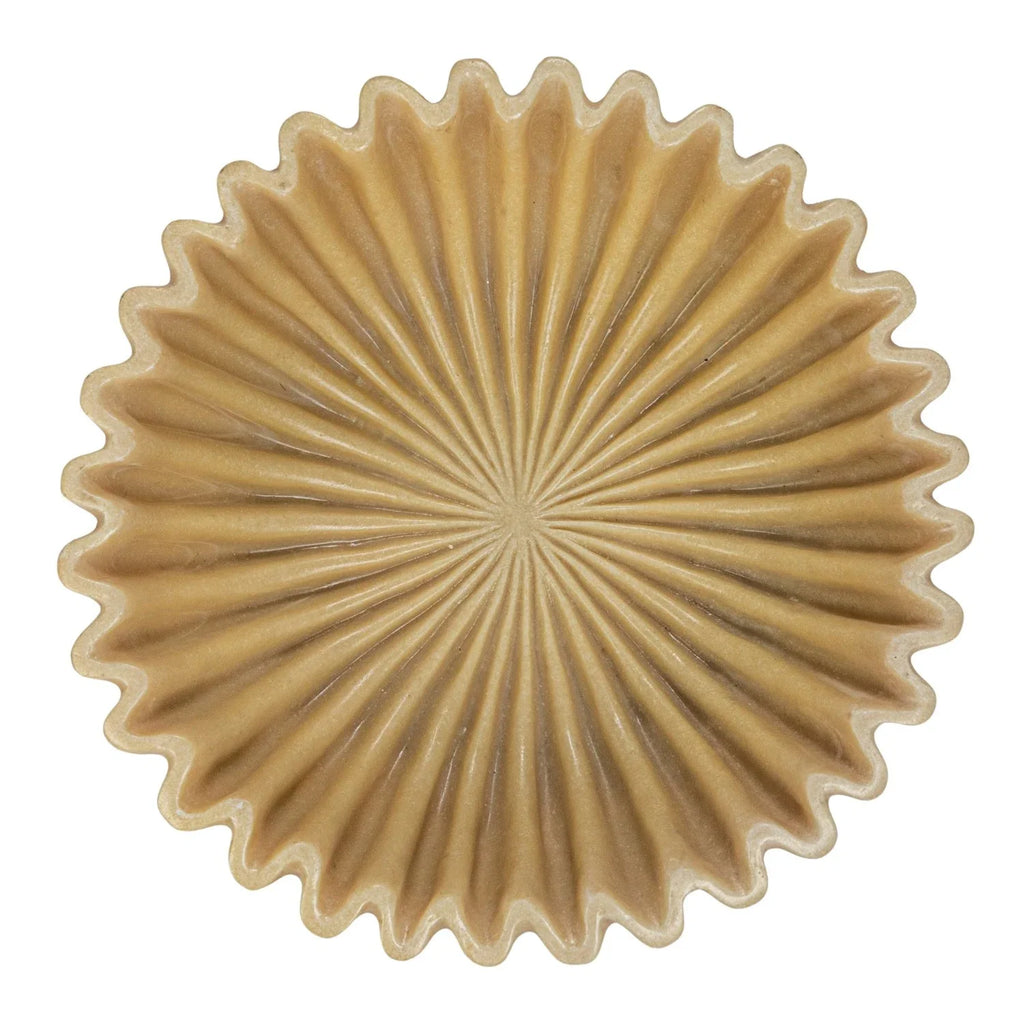 Decorative Beige Resin Pleated Bowl – 8" Round