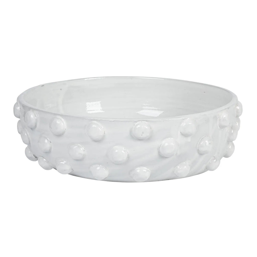 Decorative Terra-cotta Bowl w/ Raised Dots, White