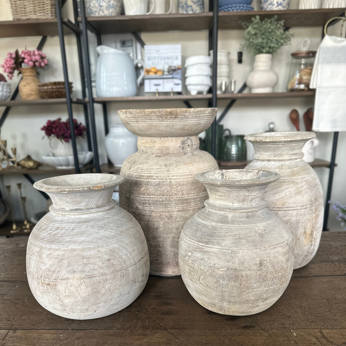 Gujar Nepali Water Pot Vases - Bleached Wood