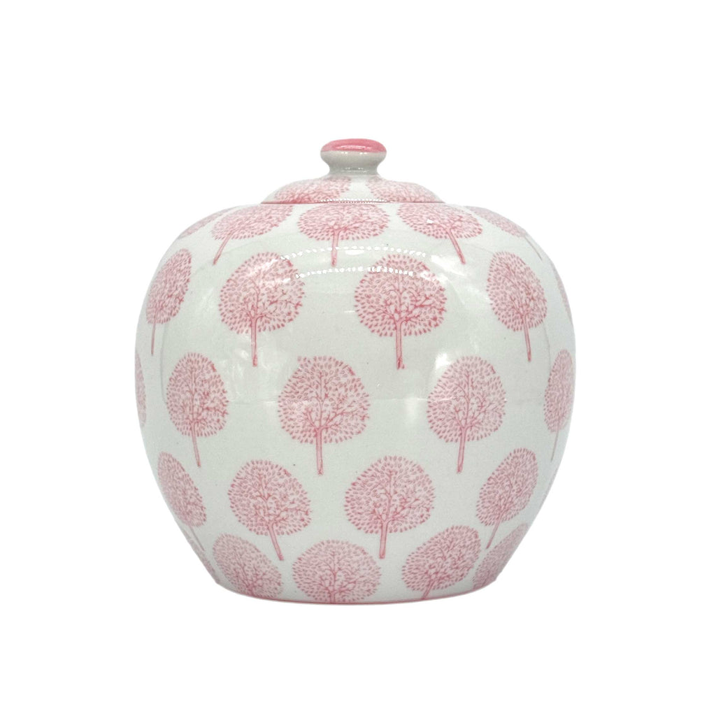 Pink & White Floral Ceramic Chinoiserie Ginger Jar - 8" Tall