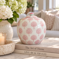 Pink & White Floral Ceramic Chinoiserie Ginger Jar - 8" Tall