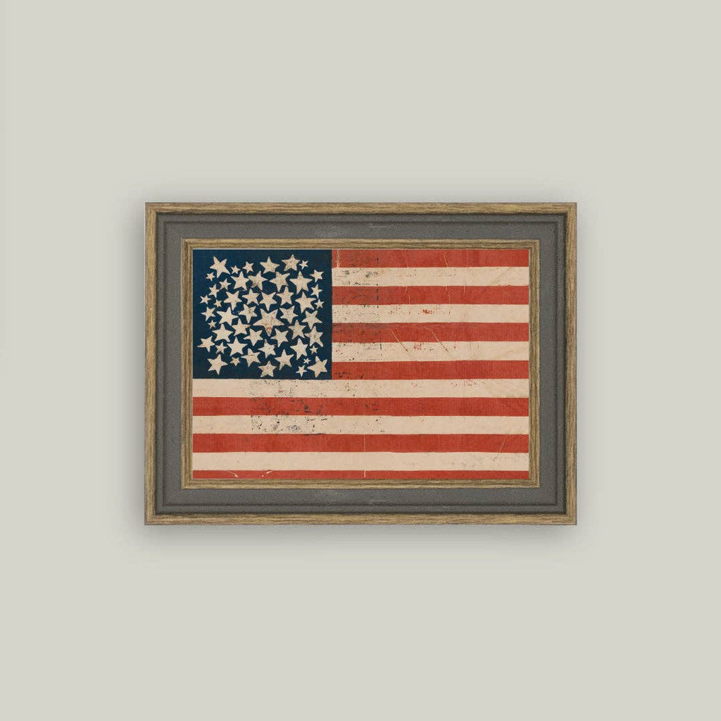 Rustic Flag Framed Antique Canvas Wall Art | Farmhouse Americana Decor