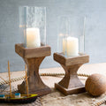 Square Hurricane Candle Holders with Recycled Wood Bases – Set of 2