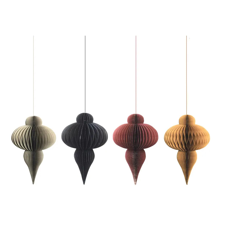 22"H Paper Honeycomb Finial Ornament with Glitter, 4 Colors