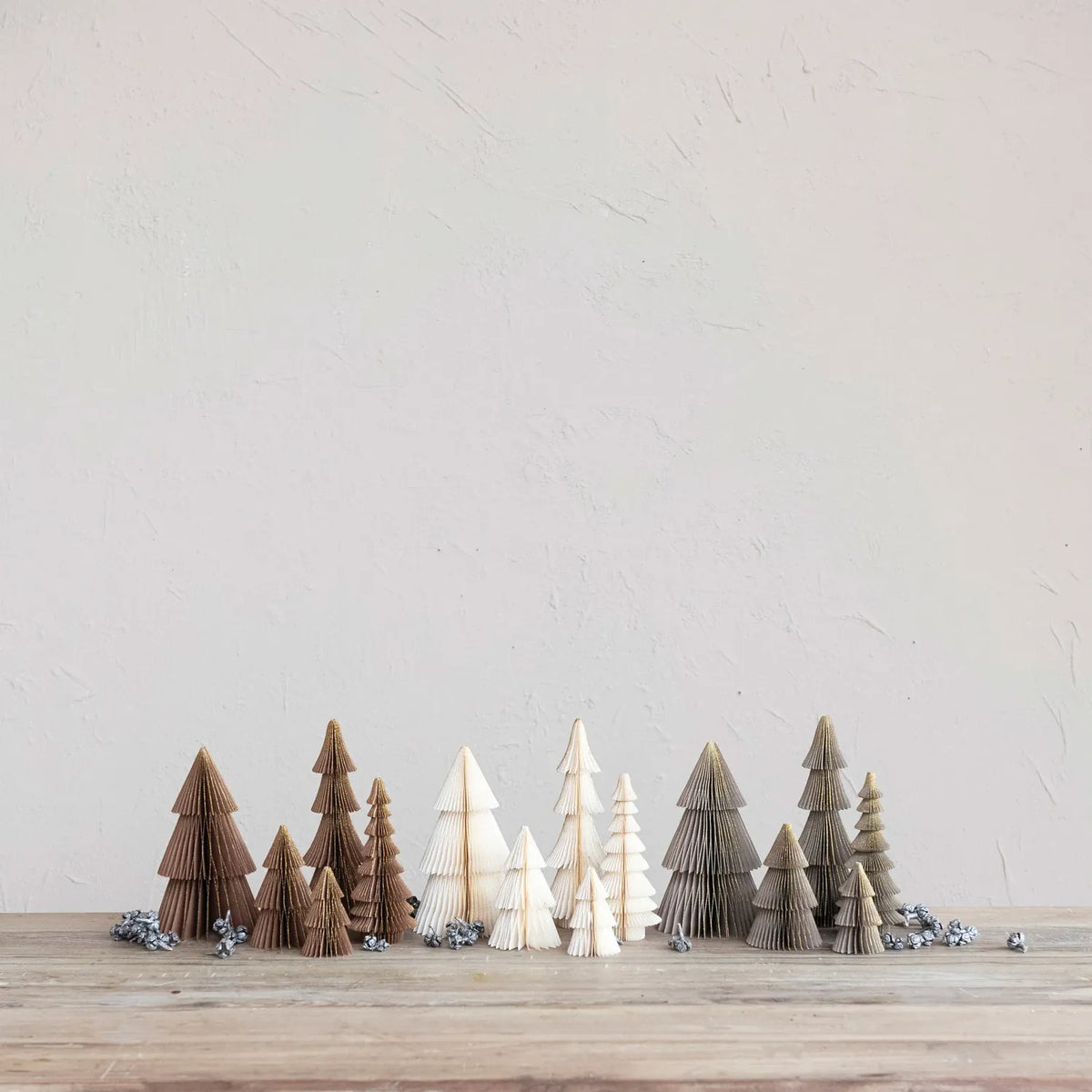 Paper Folding Honeycomb Trees w/ Gold Glitter, 3 Colors, Set of 5
